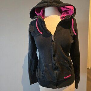 Bench Women’s Full-Zip Hooded Sweatshirt | Size Large | Black/Pink
